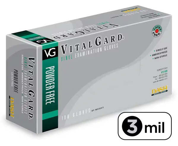 VITALGARD VINYL PF EXAM GLOVES, SMALL (PRICE PER CASE) 100 gloves/box, 10 boxes/case   