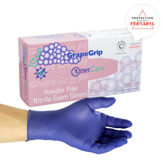 CLOSEOUT - GRAPE GRIP PURPLE NITRILE EXAM GLOVES, POWDER-FREE, SIZE: SMALL. Price Per Case, 10 Boxes per case