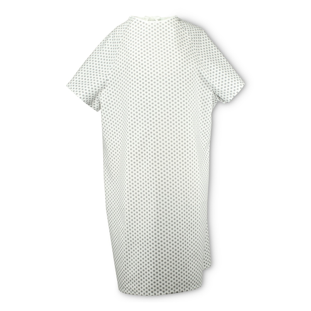 PATIENT GOWN SIZE LARGE - 45X63,  ANGLED BACK, SNOWFLAKE PRINT ON WHITE (PRICE PER DZ)