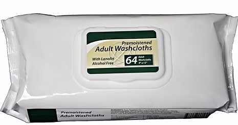 WIPES, 8X12, PREMOISTENED ADULT WASHCLOTHS WITH LANOLIN (PRICE PER CASE)