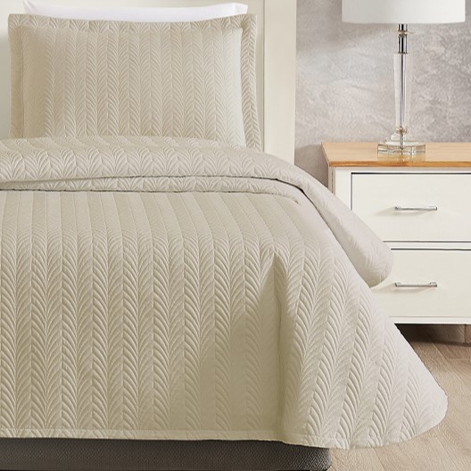 FLOURISH QUILTED BEDSPREAD 76X110 BRUSHED MICROFIBER - COLOR: SAND  (MUST ORDER CASE OF 4)