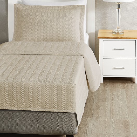 FLOURISH FITTED COVERLET 65X95 BRUSHED MICROFIBER - COLOR: SAND (MUST ORDER CASE OF 4)
