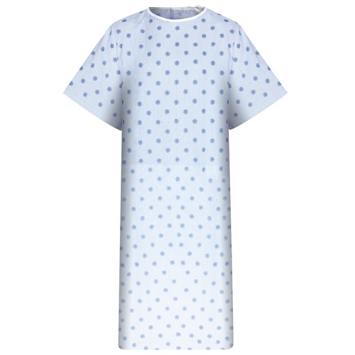 [PATGWNXL] PATIENT GOWN SIZE XL - 48x66, ANGLE BACK, BLUE/WHITE COMPASS/FEATHER PRINT, (PRICE PER DOZEN)