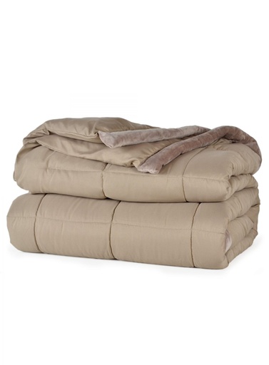 [14814-TW-H] DOWN ALTERNATIVE COMFORTER WITH MINK BINDING 66X90 - COLOR: MOCHA (MUST ORDER CASE OF 4)