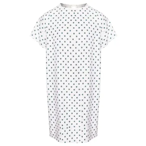 [PATGWNMED] PATIENT GOWN SIZE MEDIUM - 42X52, ANGLED BACK, LAGUNA SQUARE PRINT (PRICE PER DZ) 